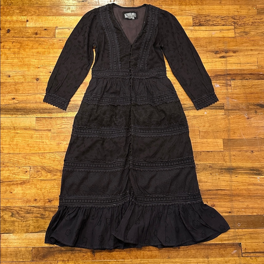 Anthropologie Long Sleeve Lace Midi Dress
